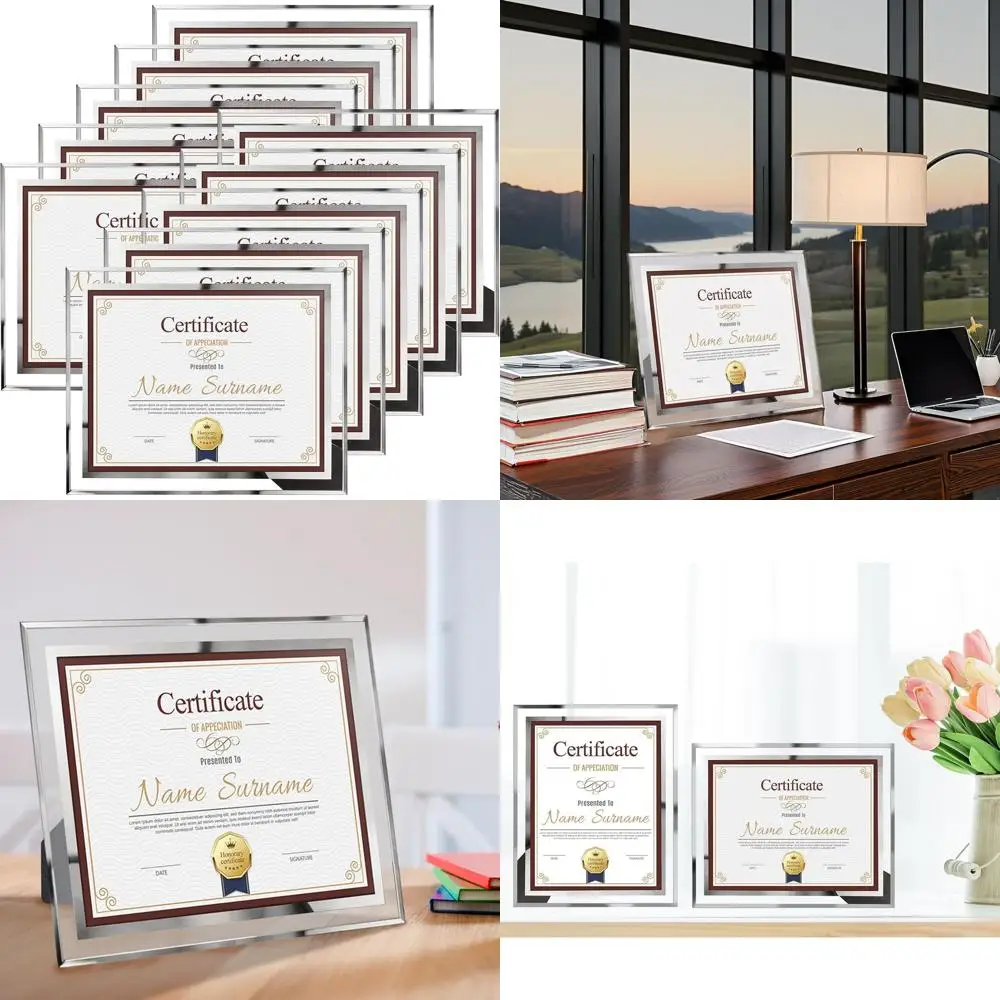 

Set of 10 8.5x11 Inch Glass Frames for Certificates, Documents, Diplomas, and Awards