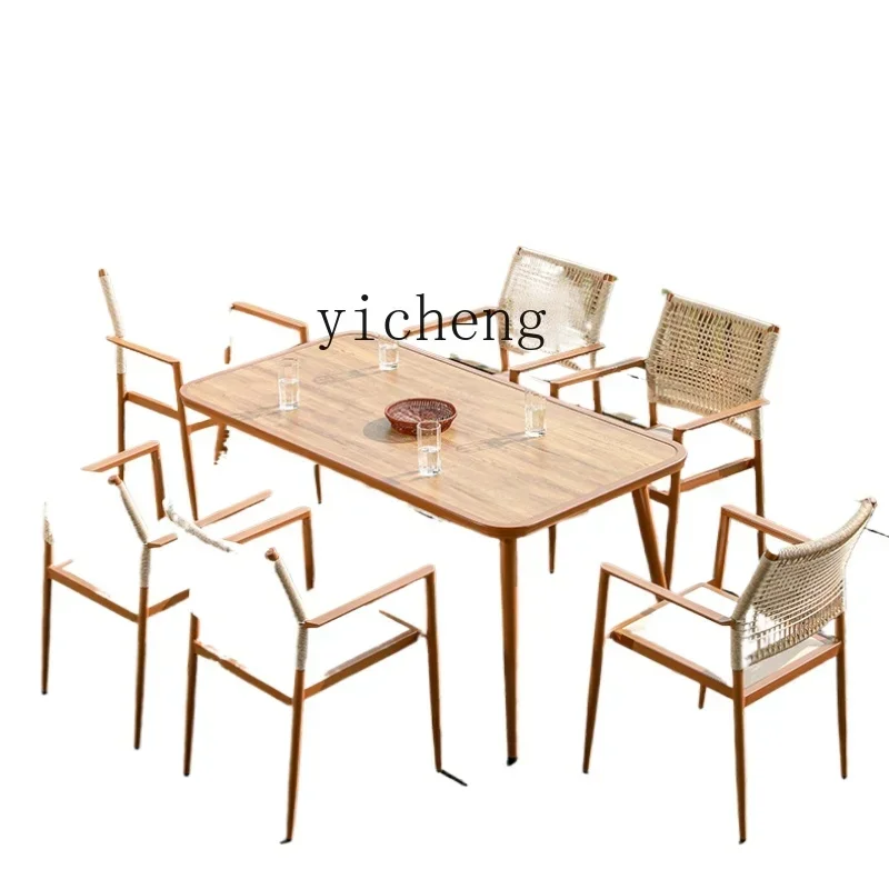 

b12Outdoor Courtyard Table and Chair Leisure Home Rattan Chair Balcony Combination Dining Table Waterproof and Sun Protection