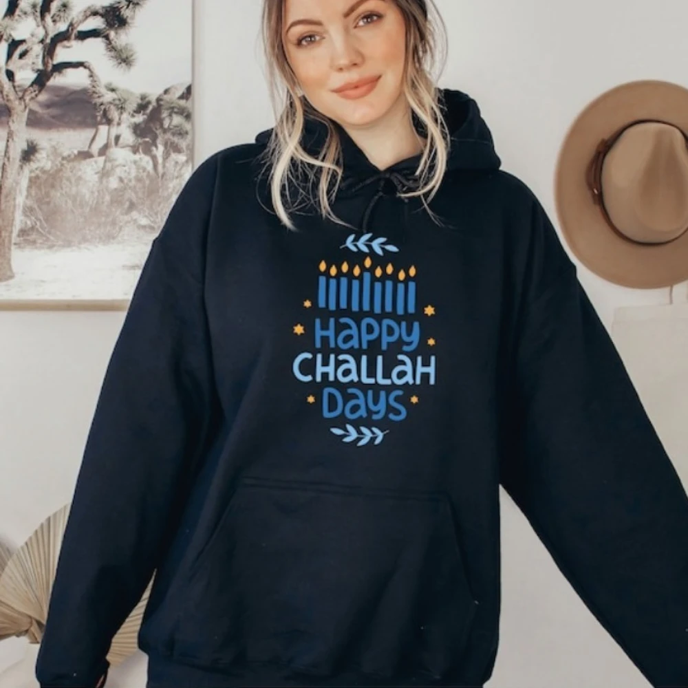 

Толстовка с капюшоном Happy Challah Days, рождественская толстовка, пуловер для Хануки, еврейский спортивный костюм, Звезда Давида, удобная индивидуальная спортивная одежда