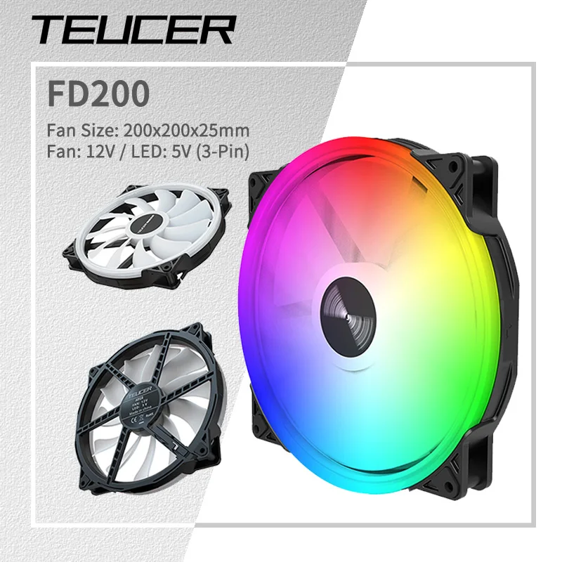 TEUCER FD200 200mm ARGB Computer Case Fan 5V 3PIN LED Cooling Fans Desktop PC Case Accessories