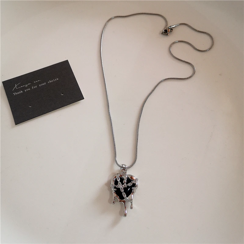 Gothic Trendy Y2K Black Cross Love Heart Pendant Rope Chain Necklace For Women Men Fashion Hip Hop Rave Gift Jewelry Accessories