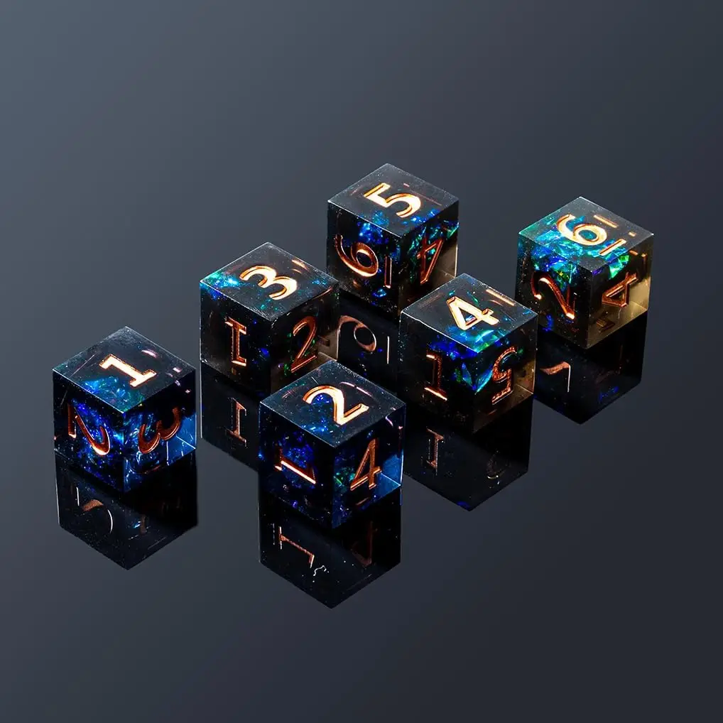 Handcrafted Precision Resin Dice Set (7-Piece) - Multi-Faceted Math Teaching Dice for RPG & Board Games: D20, D12, D100, D10, D6