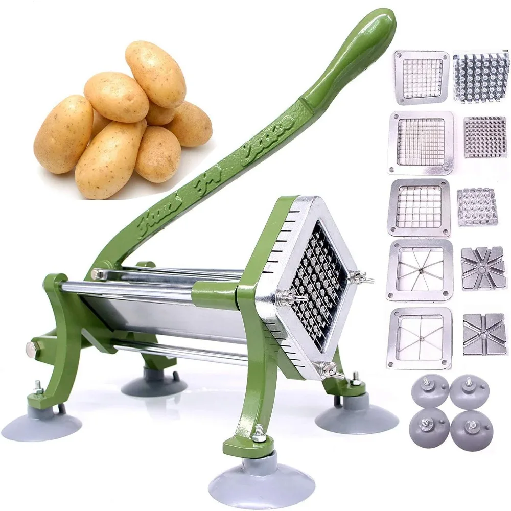 

French Fry Cutter Commercial Potato Slicer with Suction Feet Complete Set, Includes 1/4", 3/8",1/2",8 Pieces,6 Pieces