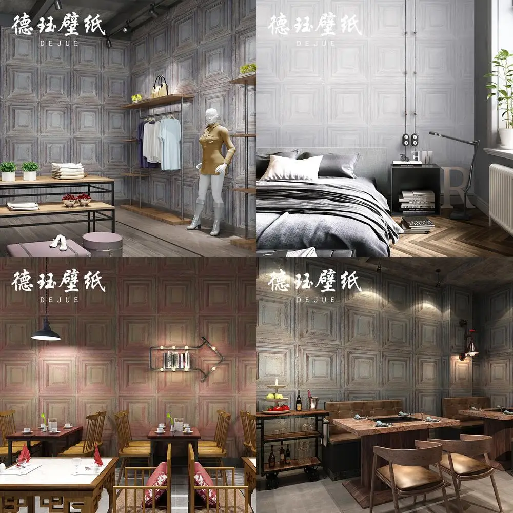 3D Stereo Retro Wood Grain Wall Panel Grid Gray Living Room Bedroom Restaurant Clothing Store Wallpaper Non Self Adhesive