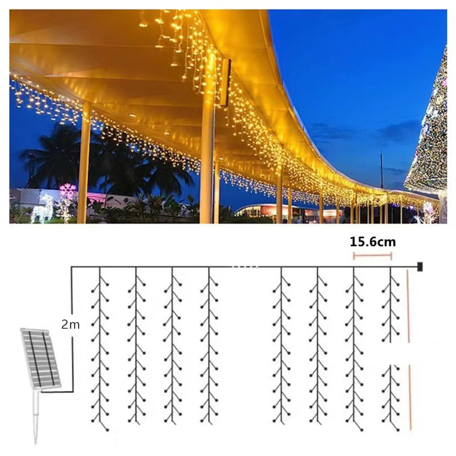 Solar Powered Curtain Lights, controle remoto, luz estrelada impermeável, adequado para casamento e festa