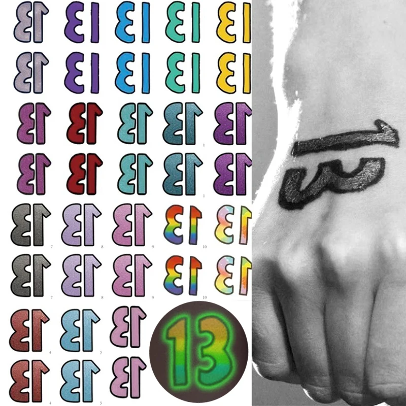 

5/10pcs Luminous Number 13 Tattoo Stickers Self-adhesive Sticker Waterproof Semi Permanent Temporary Tattoo Sticker for Arm Leg