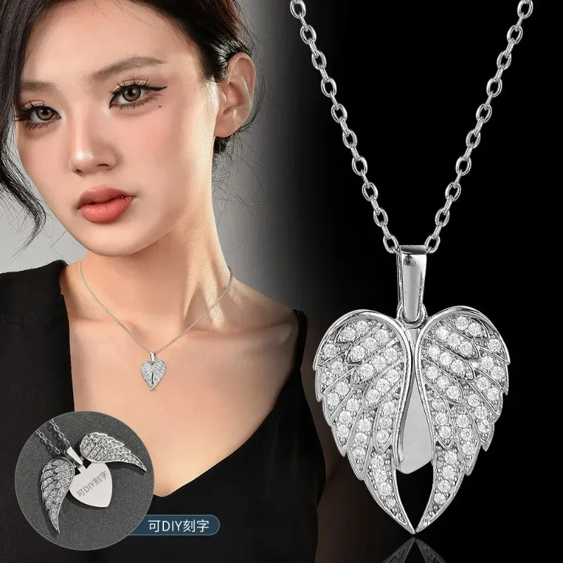 ファッショナブルでトレンディなネックレス、ハート型のウィングネックレスは、女性向けのスタイリッシュなハート型の鎖骨ネックレスです。