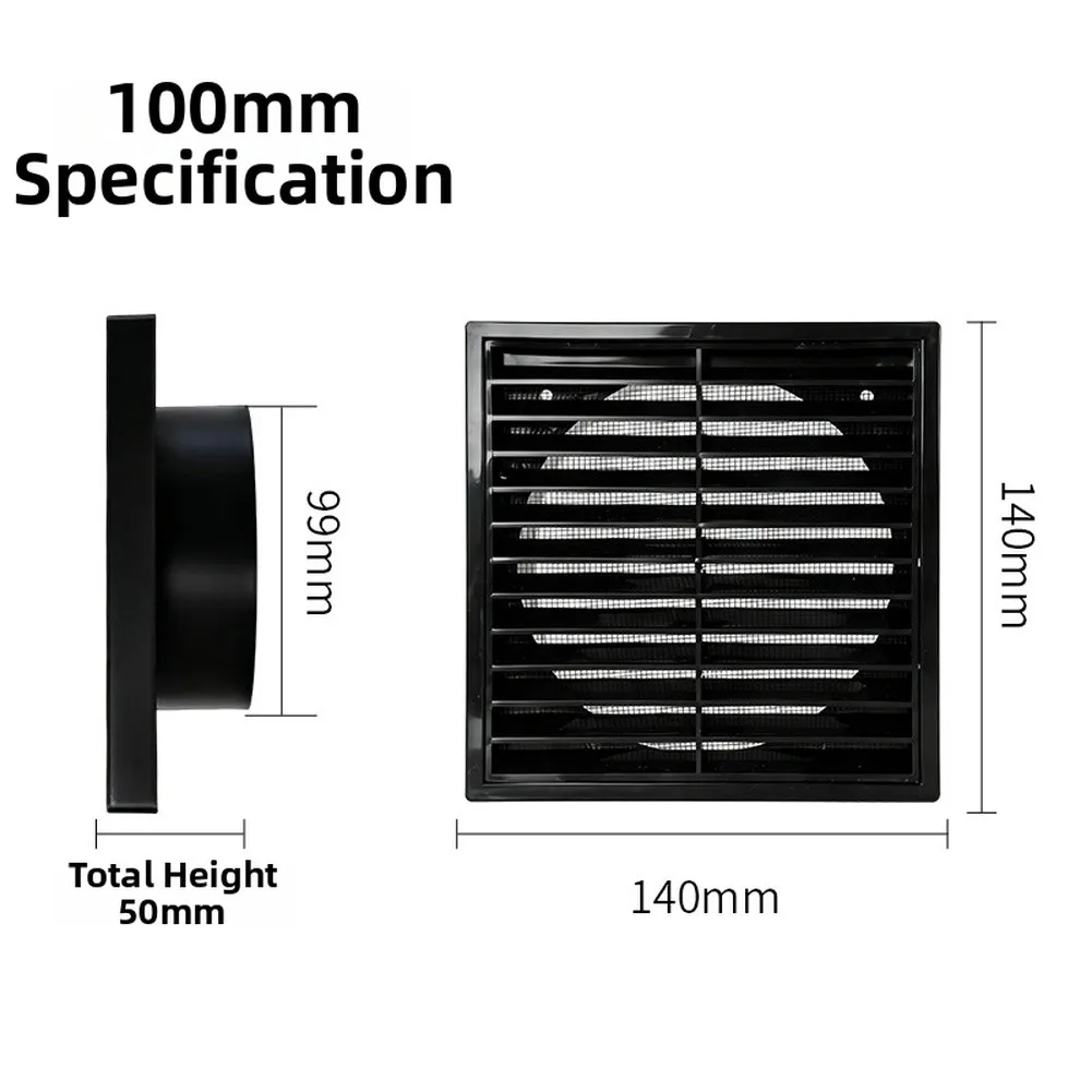 Black Louvred External Vent Cover for Wall Mounting with ABS Durability and Fly Protection 100mm 125mm 150mm 200mm