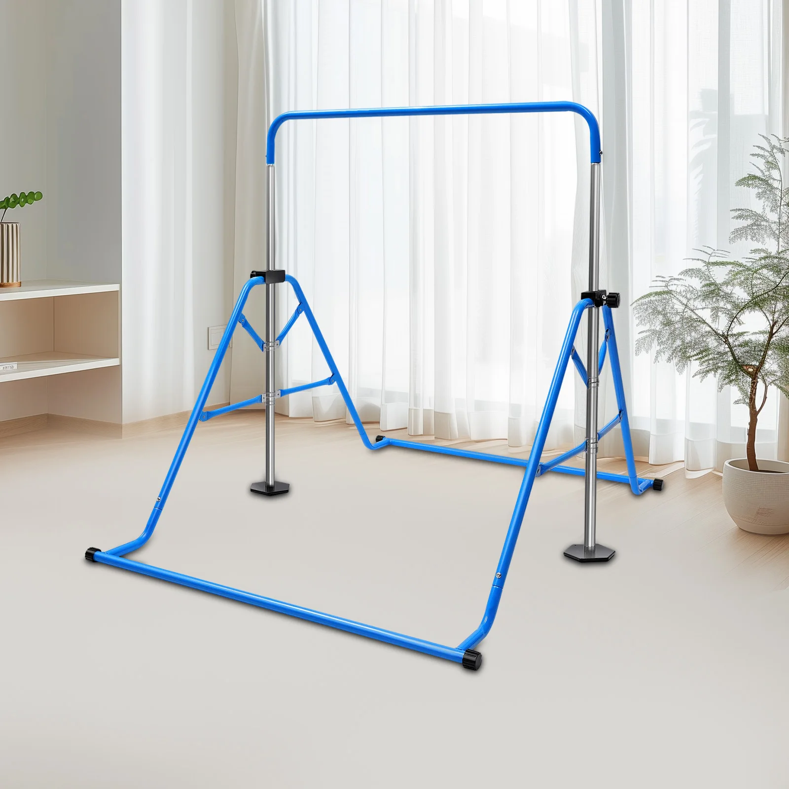 Barre de gymnastique portable pour enfants de 3 à 8 ans, équipement d'entraînement pliable avec réglage de la hauteur sur 5 niveaux et base ronde antidérapante, ensemble de jeu d'exercice intérieur/extérieur pour tout-petits