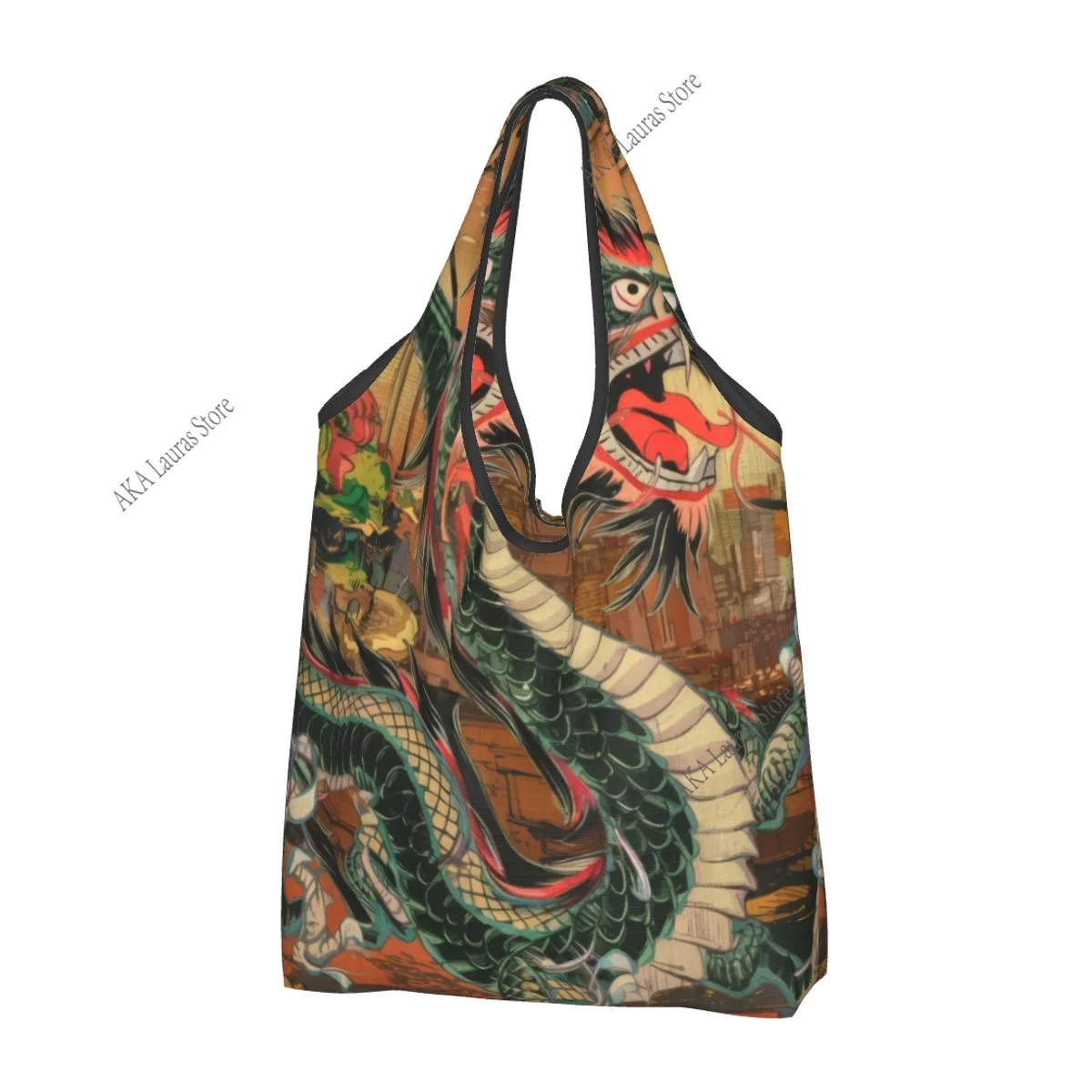 Dragon Snapback Grocery Shopping Bag Shopper Tote Shoulder Bag Large Handbag