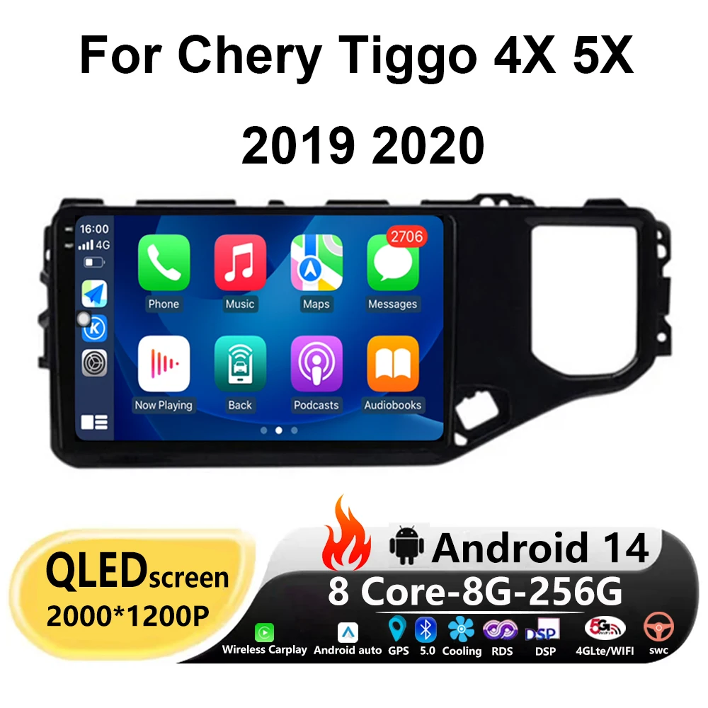 

QLED Car Radio Android 14 For Chery Tiggo 4X 5X 2019 2020 Stereo Multimedia Video Player 4G WIFI BT GPS Navigation DSP Screen BT