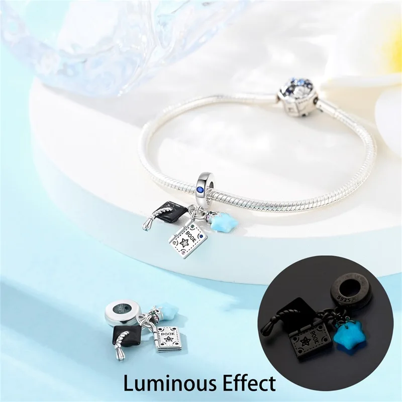 925 Sterling Silver Celebrate Graduation Cap Charms Bead Fit For Original Bracelet Diy Jewelry Making Gift For Family Friend