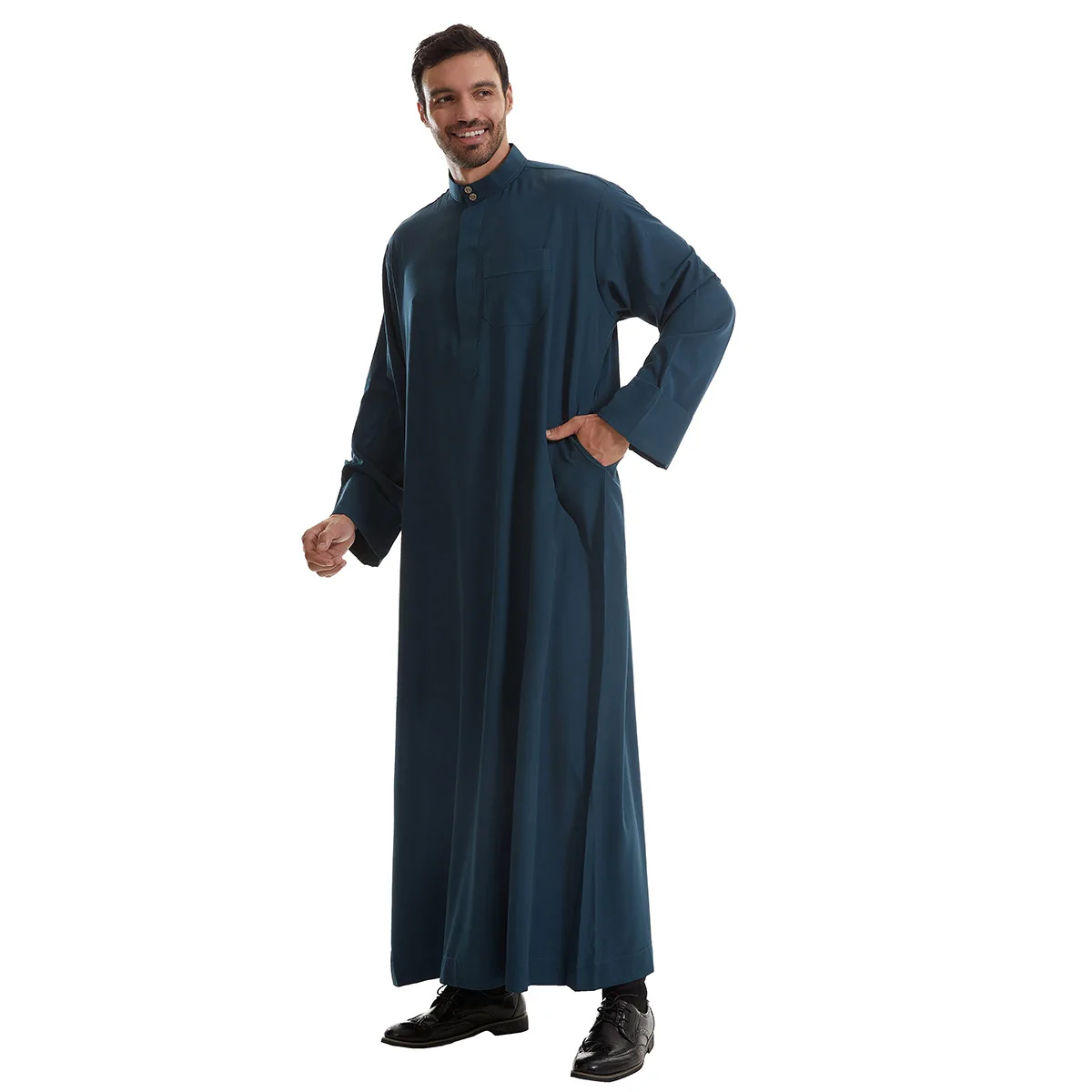 Uomini Jubba Thobe Moda Musulmana Impiombato Allentato Abaya Arabo Collare Del Basamento Abito Lungo Abaya Abito Dubai Arabo Solido 2025 Autunno