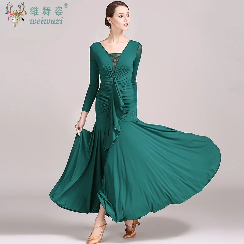 

Костюм для социального танца, женский темпераментный костюм с длинными рукавами, большое свободное платье, вальс, танго, современное танцевальное платье для соревнований