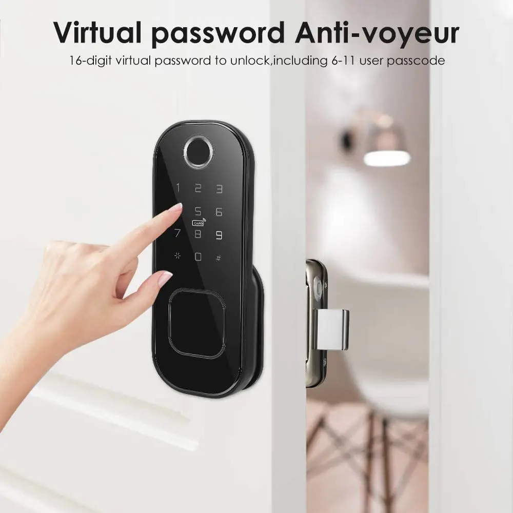 5 in 1 Key Card Password Biometric Touch Screen Fingerprint WiFi Tuya Door Lock Smart Lock for Home Apartment