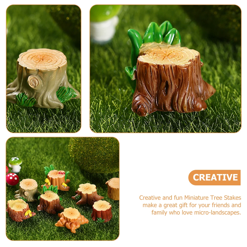 

8pcs Resin Stump Ornaments Mini Tree Stand Garden Figurines Decor Bedroom Accessories Women Fairy Decor Micro Landscape