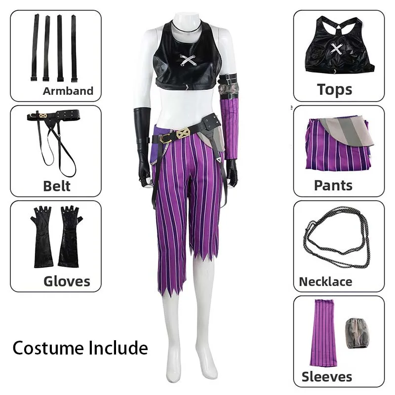 Jinx Cosplay Kostuum Spel Arcan Vrouwen Jinx Outfits voor Halloween Party Comic Con Jinxx Cosplay