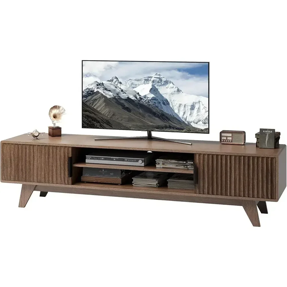 Walnut 75 TV Stand with Storage and Adjustable Shelves for Living Room