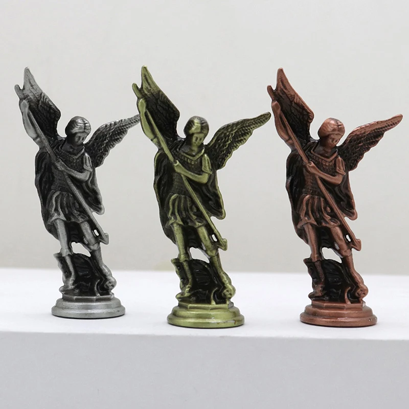 Artesanías para la habitación del hogar, escritorio de mesa, figura cristiana de San Miguel, el Arcángel que desata las estatuas de Satán guardián, 1 unidad