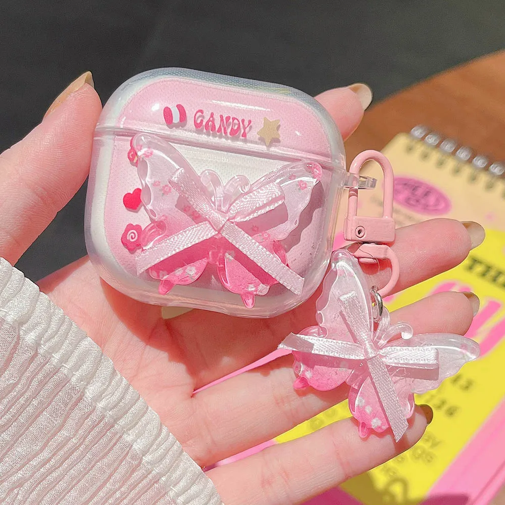 Star Fish Flower Butterfly Soft Transparent Case for AirPods 1 2 3 4 Pro Pro2 Wireless Earphone Box Cover with Keychain