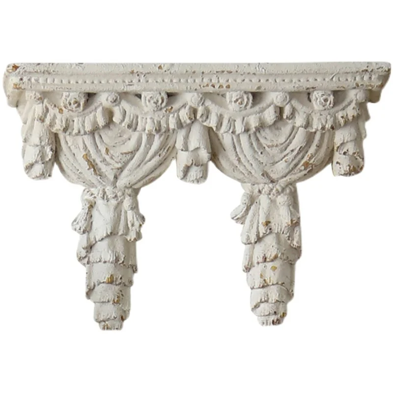 

European retro old carved shelves, living room entrance wall hanging bar, restaurant background wall storage decorations