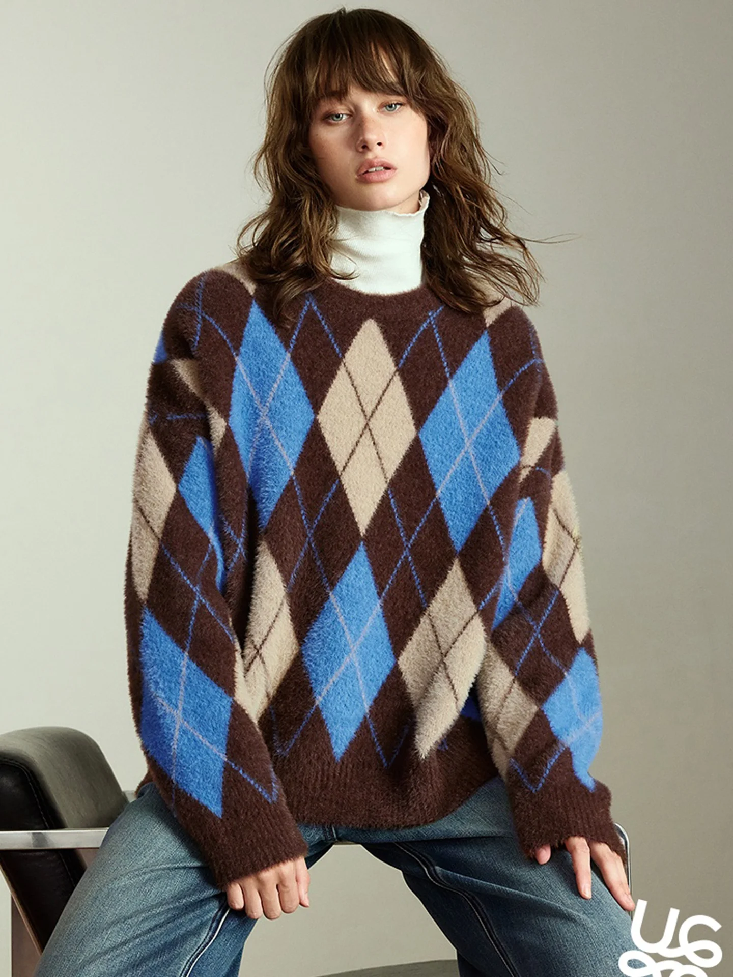 Zachte comfortabele verdikte camere trui Retro kleur Blo Diamond patroon ontwerp Winter faionable veelzijdig gebreid irt