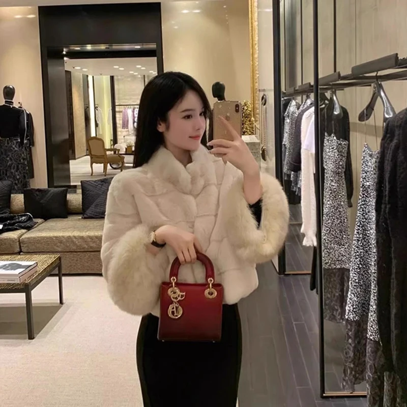 معطف فرو صناعي مقصوص من MEXZT سترة نسائية عصرية مرقعة باللون الأسود منفوش سترة شتوية أنيقة كورية بأكمام طويلة ملابس خارجية فروي جديدة #1