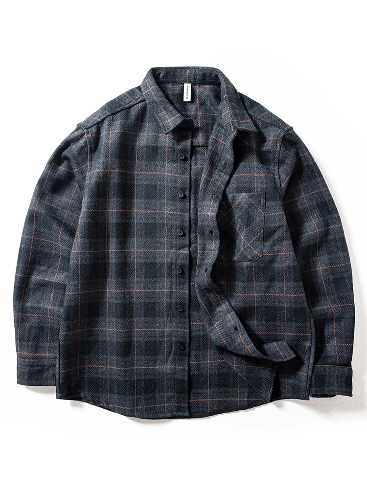 

Men's Classic Plaid Woolen Shirt Casual Loose Fit Spring Autumn New Style Fashion Outerwear with Pocket for Daily Wear