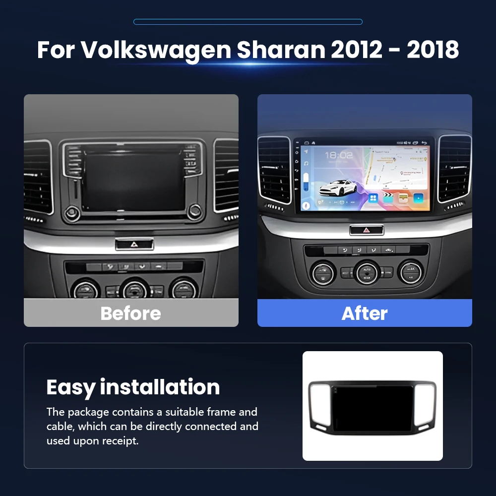 Android 16 Carplay Auto 2K Screen Multimedia Car Radio For Volkswagen VW Sharan 2012 2013 - 2018 Autoradio DVD Snapdragon Stereo