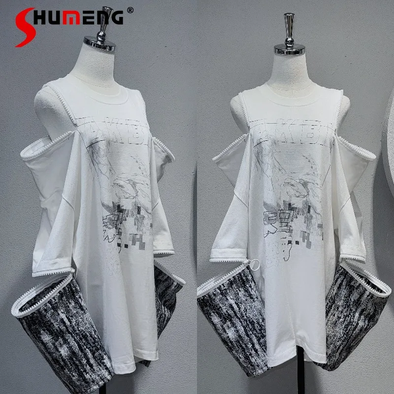 

2026 Spring New White Deformation T-shirt Giant Zipper Sawtooth Deformation Long Sleeves Tshirts Pullover For Women's Clothing