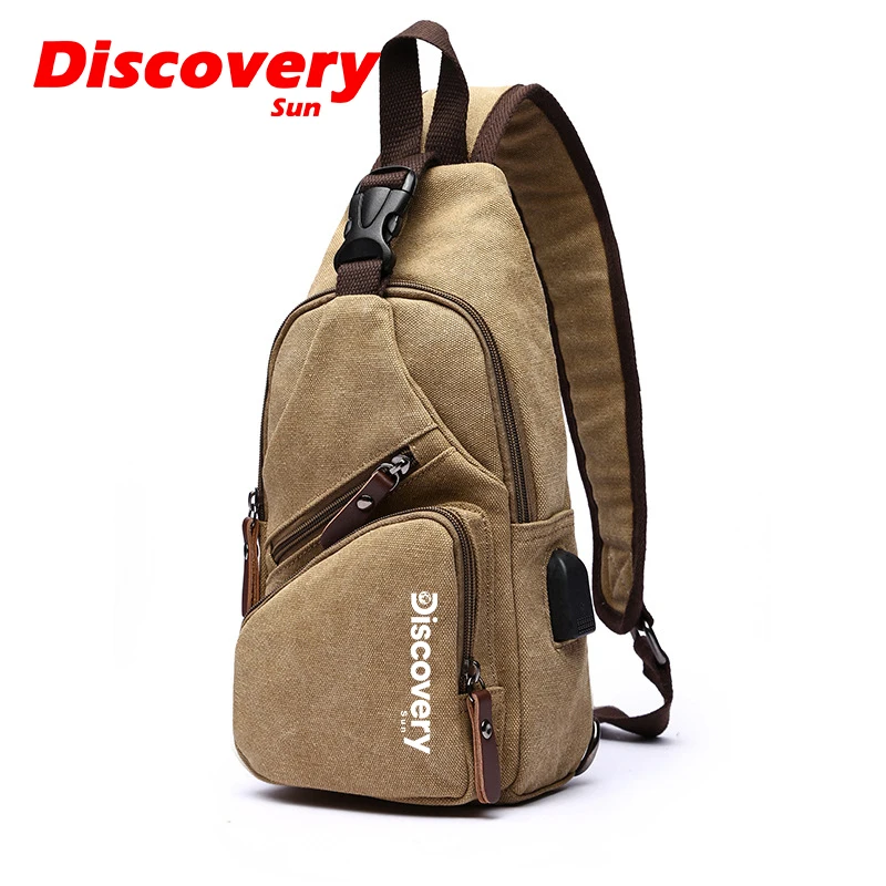 DISCOVERY-SUN Chest Bag Men\'s One Shoulder Crossbody Bag Canvas Large Capacity Outdoor Leisure Fashion Small Shoulder Bag