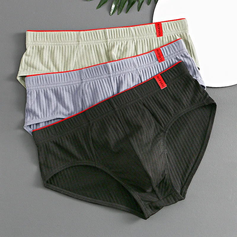1/3PCS Men Briefs Mid Waist Elastic Soft Breathable Anti-septic U Convex Striped Solid Color Casual Men Underpants underwear men image 5