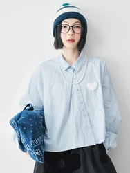 imakokoni Autumn 2024 New Cotton Japanese Slant Hemp Love Casual Shirt for Women 244802