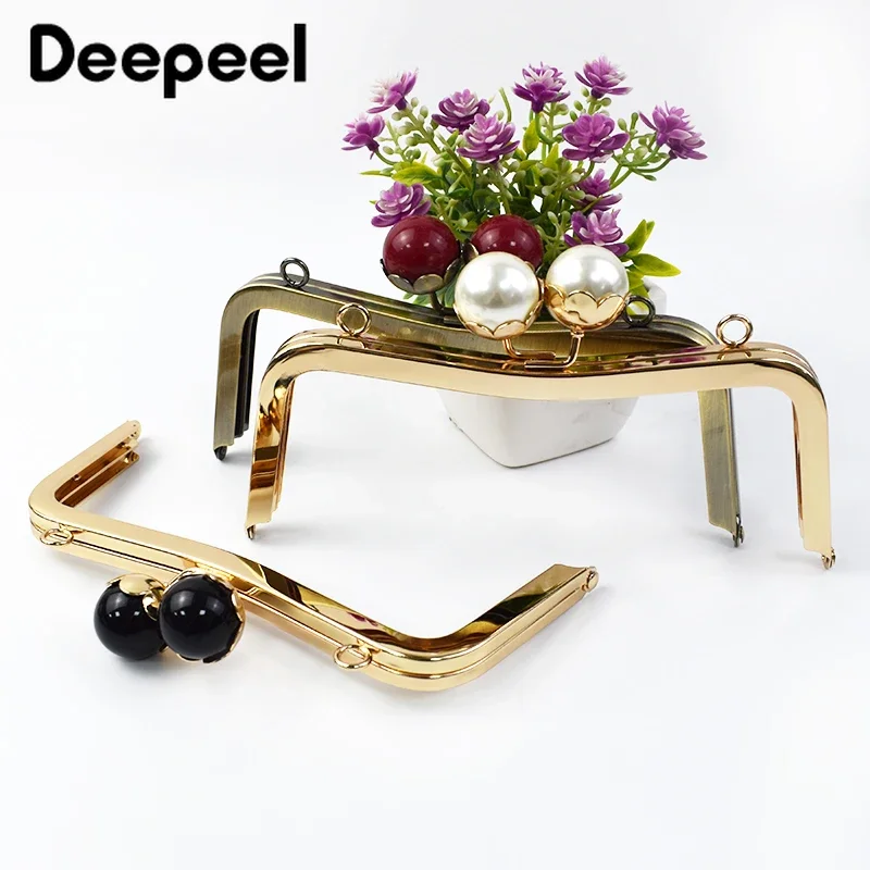 1/2/3/5Pcs Deepeel 20cm Metal Handle Square HandBags Frame Pearl Head Kiss Clasp Wallet Sewing DIY Bags Hardware Accessories