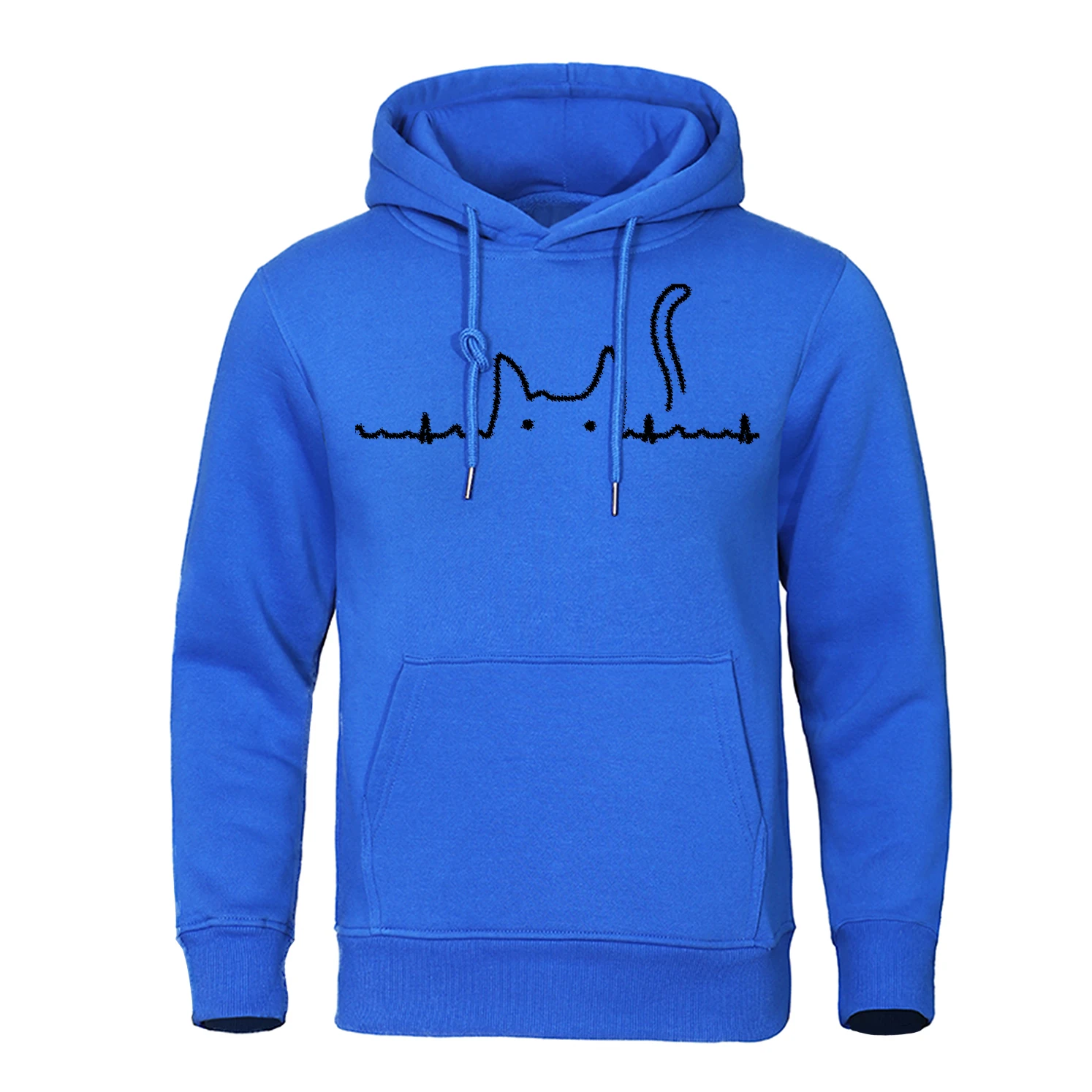 Cat Tail Electrocardiogram Kawaii Hoody Mens Crewneck Street Sweatshirt Hip Hop New Casual Clothes Pullovers Fleece Loose Hoodie