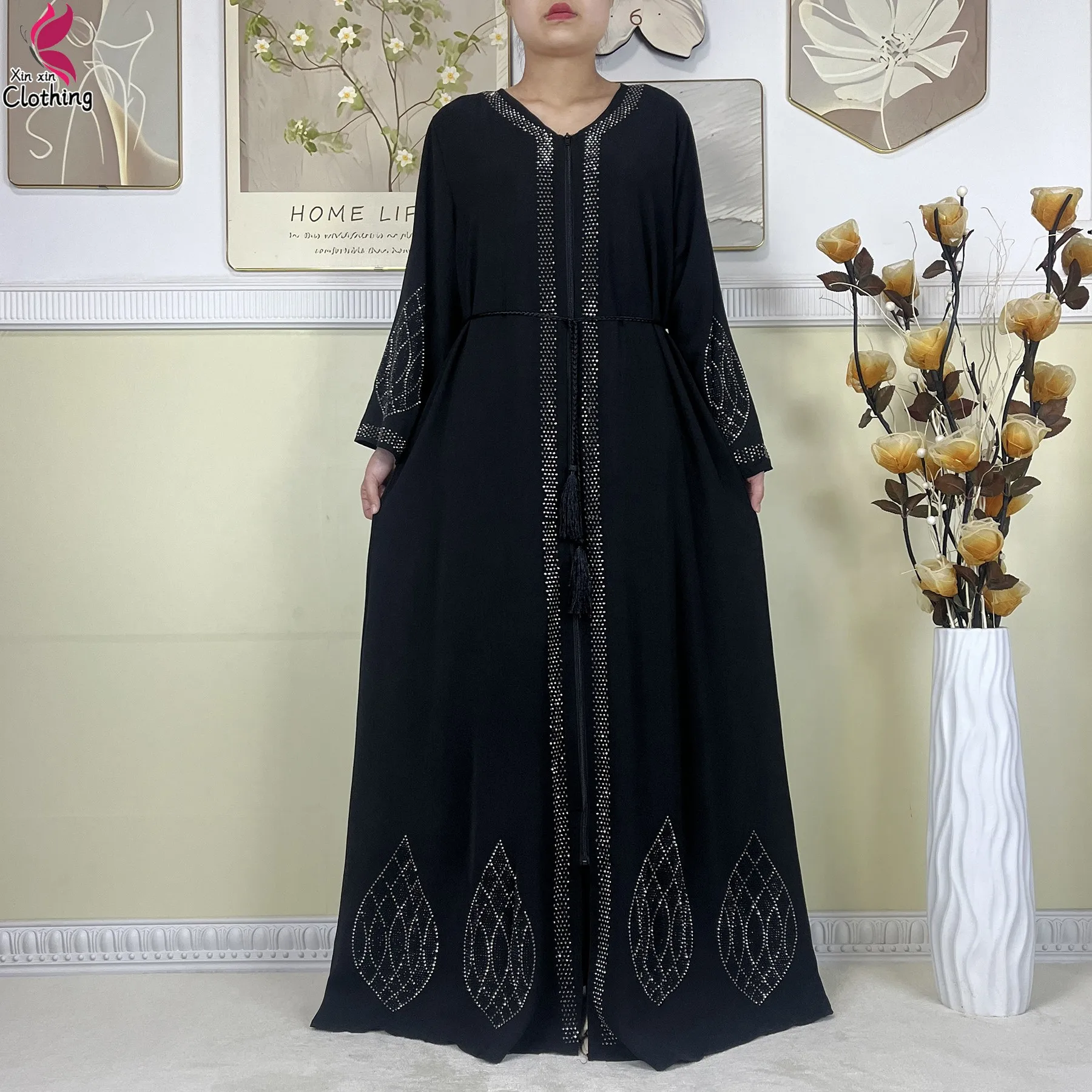 2025 New Dubai Muslim Elegant Party Dress Open Zipper Abaya Islam Women Clothing Long sleeves Loose Chiffon Fabric African Dress