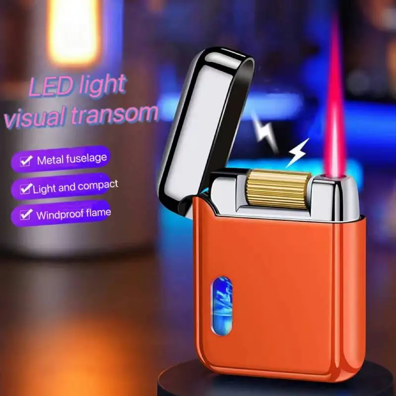 

Creative Roller Ignition Windproof Red Flame Metal Lighter Type-C Charging LED Luminous Visible Window Men's Premium Gift