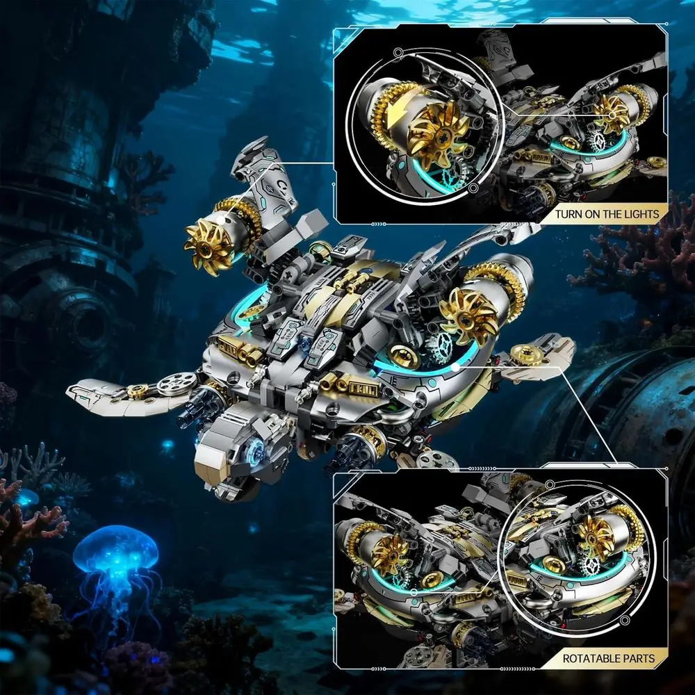 Bloques de construcción de tortuga mecánica de doble potencia con manivela y motor, kit educativo estilo Steampunk para adultos, adolescentes y aficionados