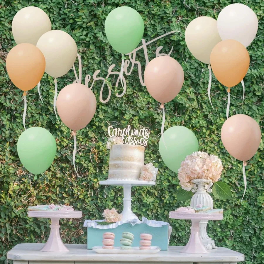 Pink and Dusty Green Balloons 50Pcs 12 Inch Brown Nude Boho White Balloons with Ribbon for Girls Women Birthday Bridal Shower W
