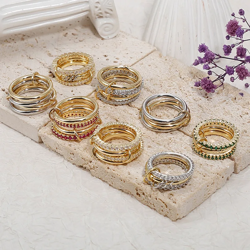 

European and American Fashion Niche Temperament Creative Ring, Copper and Zircon Four-layer Diamond Ring Unisex Hand Jewelry