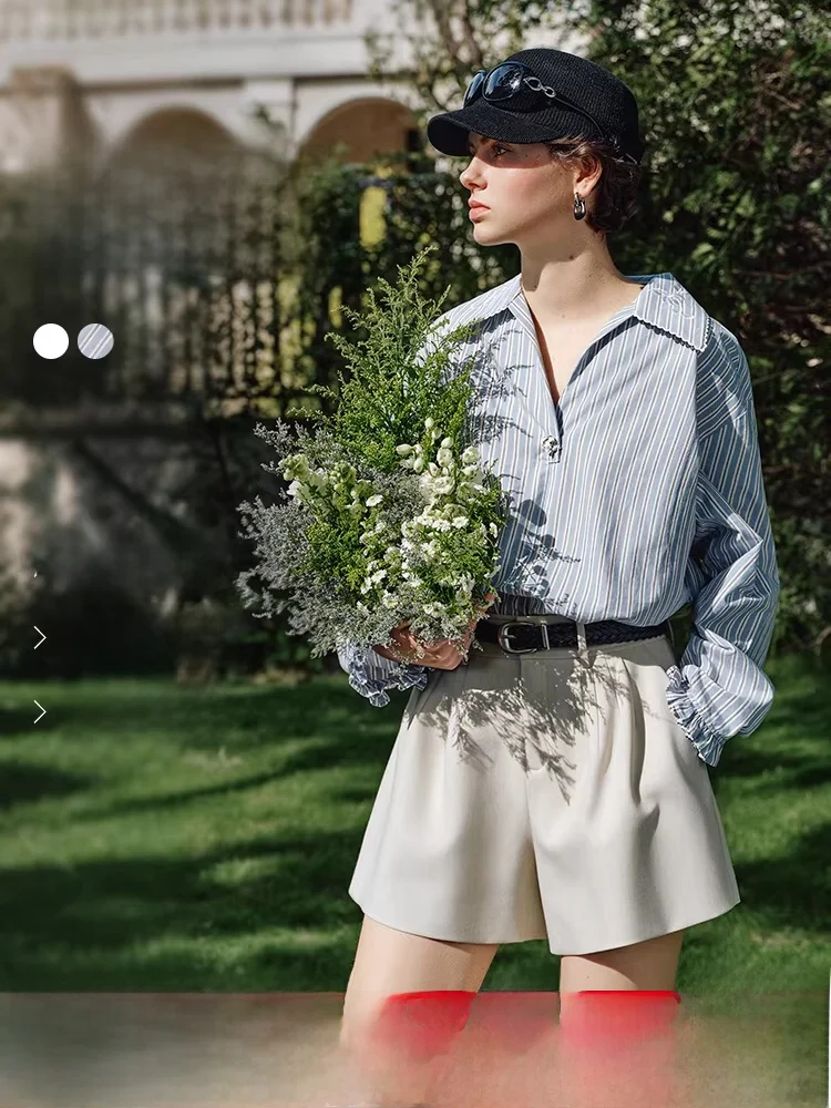 

FenSiLanEn Новая весенняя женская рубашка из чистого хлопка с длинным рукавом, в полоску, с отложным воротником, удобная, дышащая, повседневная