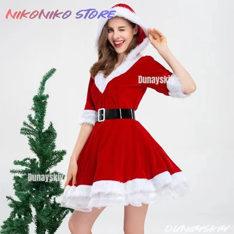 فستان عيد الميلاد النسائي الشتوي الجديد - زي أداء التقاط الصور باللونين الأحمر والأخضر، زي حفلة عيد الميلاد 2025 #4
