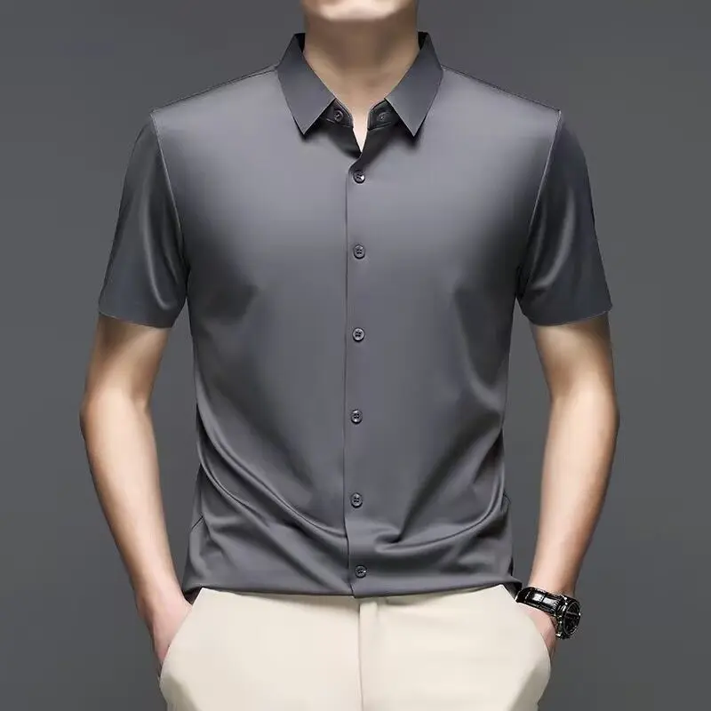 

Умная повседневная однотонная простая блузка с коротким рукавом, мужская летняя рубашка с воротником-поло, универсальная модная рубашка, топы, винтажная трендовая мужская одежда