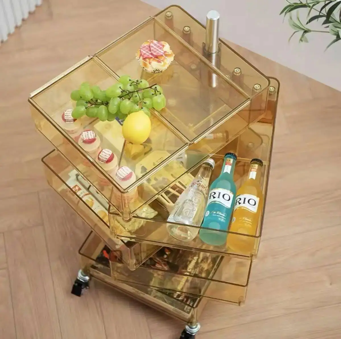 360 Degree Rotating Bedside Table Movable Transparent Multi-layer Cabinet Bedroom Storage Cabinet Living Room Storage Drawer