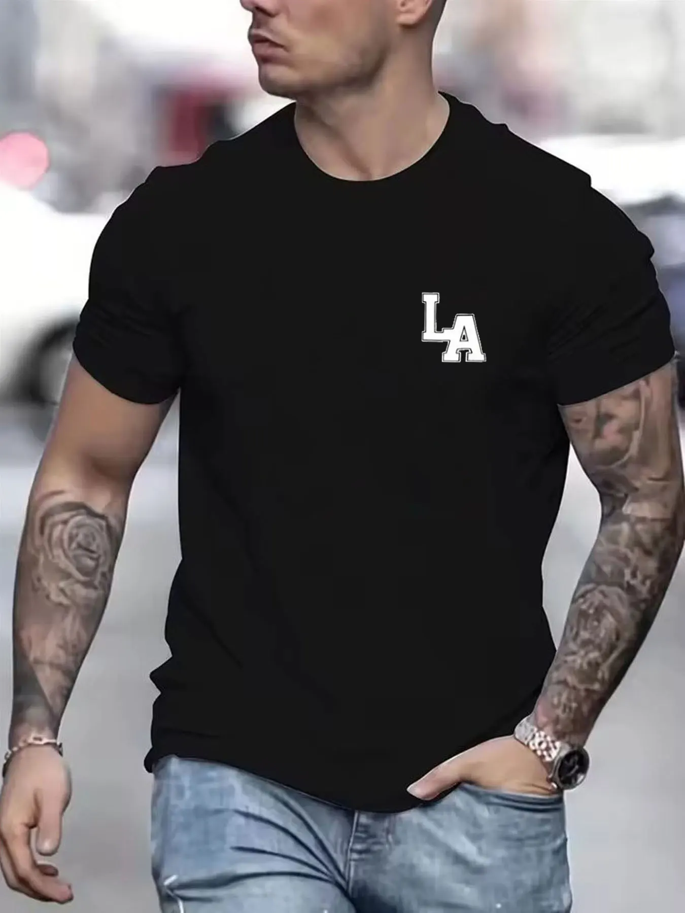 

Men's LA letter pattern T-shirt, comfortable and casual to wear, the perfect gift for him, a statement of fashion trend