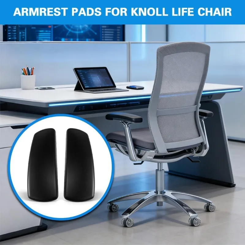 1 Pair Black Arm Pads Caps Replacement for Knoll Life Office Chair,Chair Armrest Pads, with 12 Mounting Screws