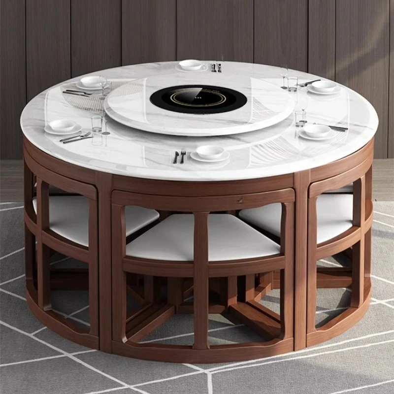 

New Chinese-style household small apartment marble all solid wood dining table and chair combination