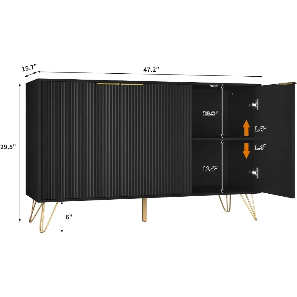 Aufbewahrungsschrank mit 3 Türen, Sideboard-Buffetschrank mit Stauraum, Kaffee-Barschrank mit Metallbeinen und verstellbarem Regal für