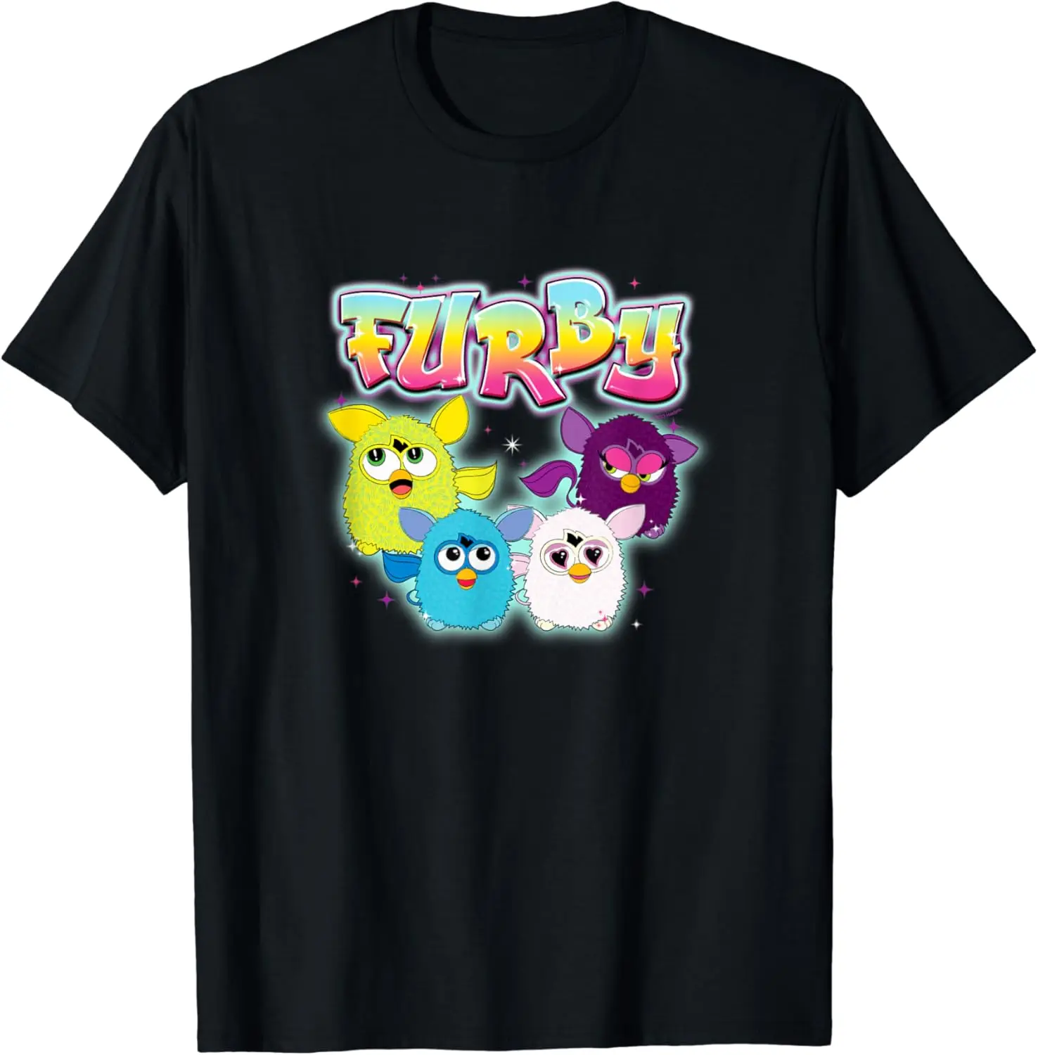 

Furby Vintage Neon Rainbow Graffiti Style Group Poster T-Shirt New Fashion Top Tees