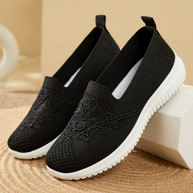 Mom Summer Mesh Knitting Sneakers Women Breathable  Shoes Non-slip Ladies Casual Nurse Office Shoes Ballet Flats